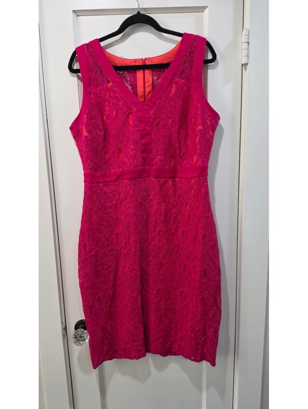CB Established 1962 Pink Lace Sheath Dress with Orange Lining Size 16